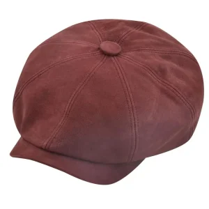 Wine Sheepskin Leather Cabbie Newsboy Cap Premium Baker Boy