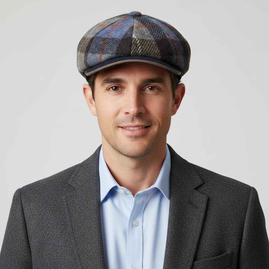 Wool Tartan Newsboy Cap Eight Panel Heritage Baker Boy Style – Bild 3