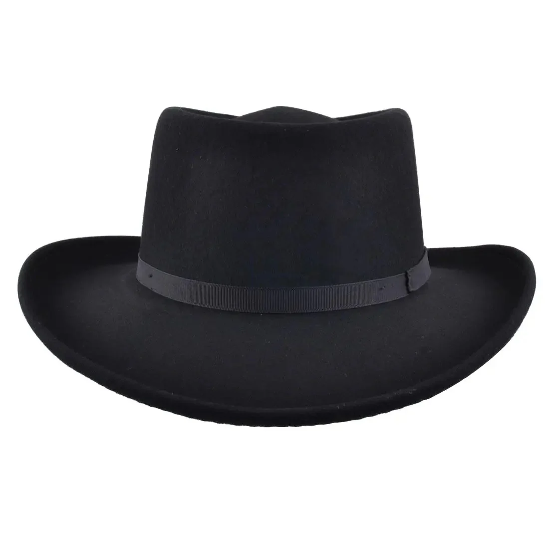 Black Crushable Gambler Hat Wool Felt Telescopic Crown – Bild 4