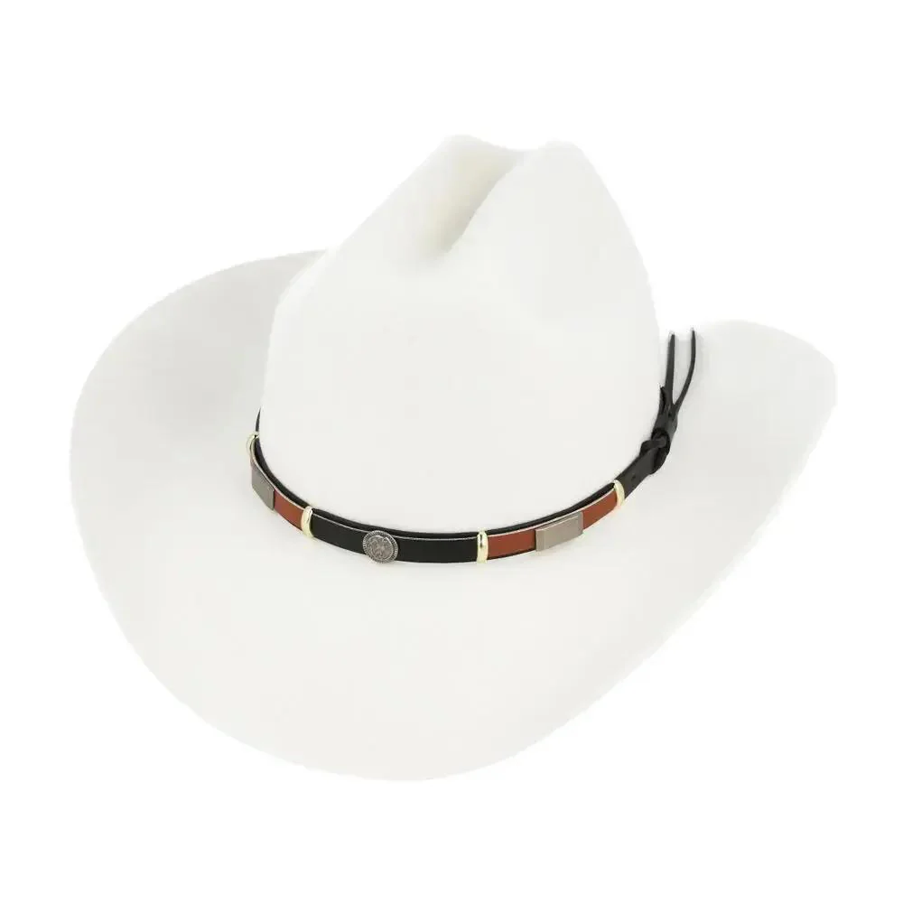 White Wool Cattleman Cowboy Hat Leather Band Western Brim