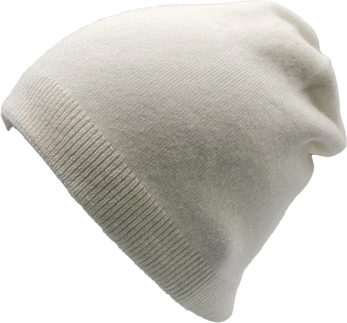 Cream Cashmere Blend Knitted Beanie Hat Unisex Winter Soft Knit
