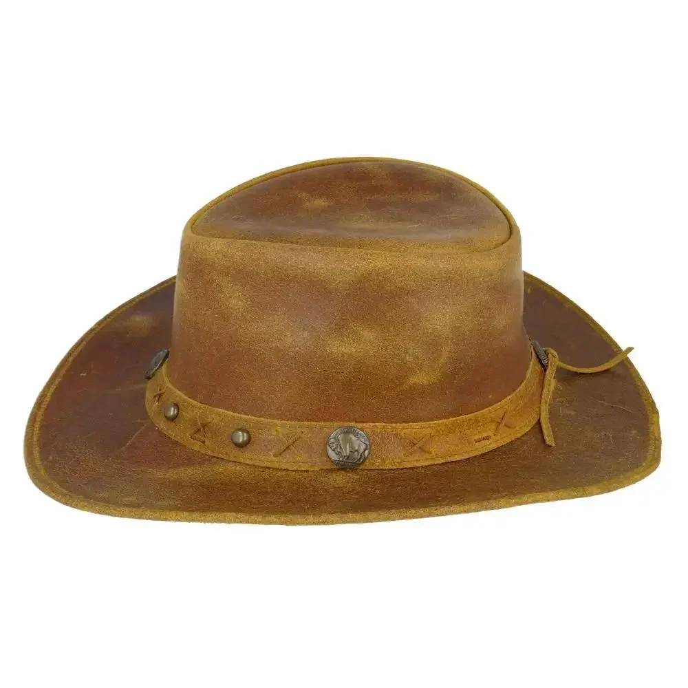 Tan Distressed Leather Cowboy Hat UPF 40+ Outback Western – Bild 4