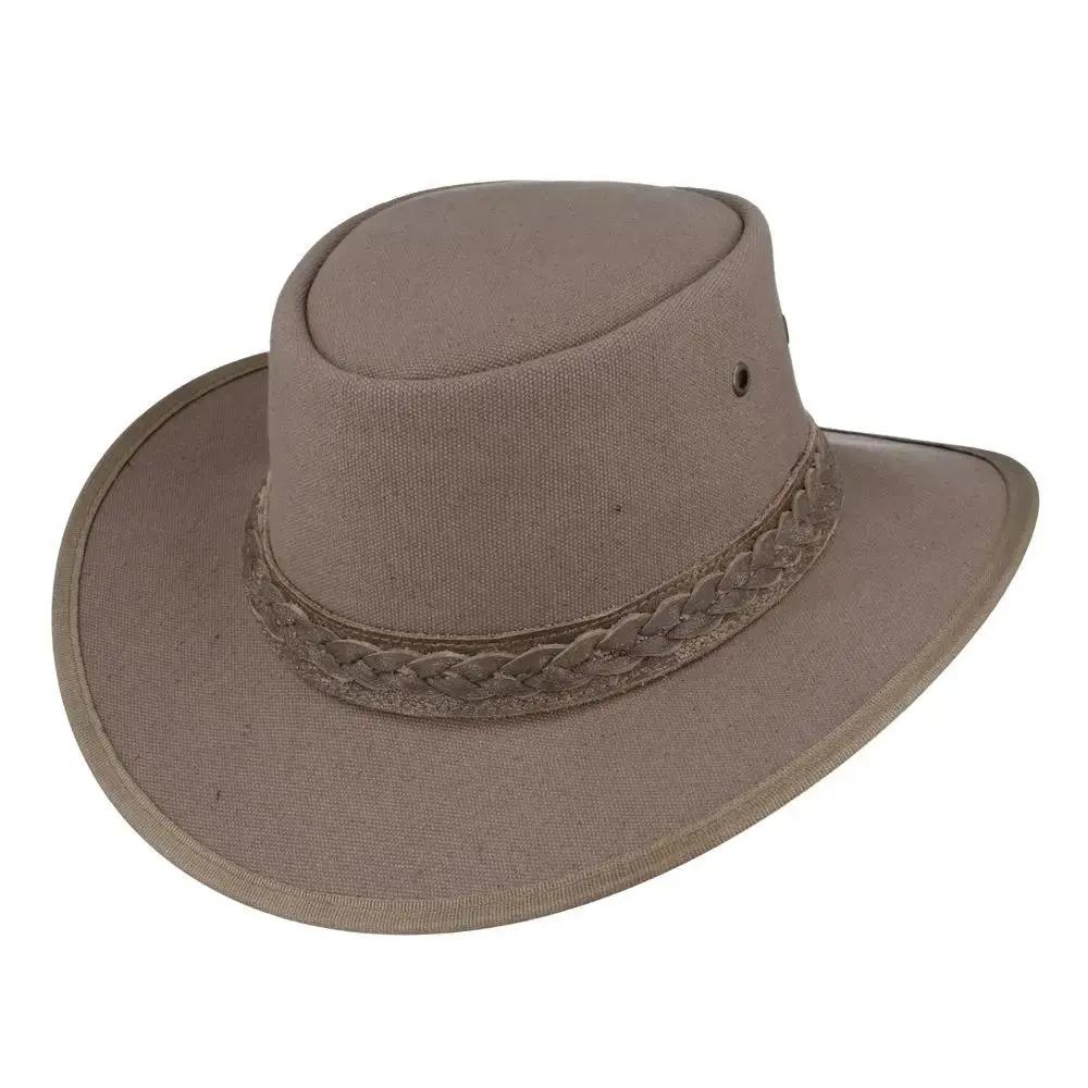 Brown Waxed Canvas Australian Cowboy Hat with Chin Strap