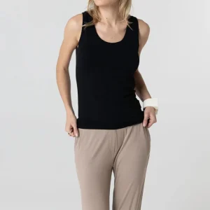 Ärmelloses Tanktop mit U-Ausschnitt aus Viskose/Elasthan in Schwarz