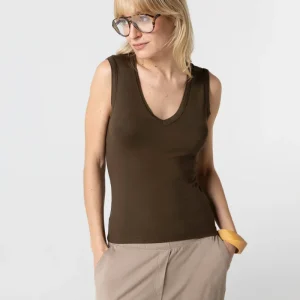 Ärmelloses Tanktop mit V-Ausschnitt aus Viskose/Elasthan in Tonka