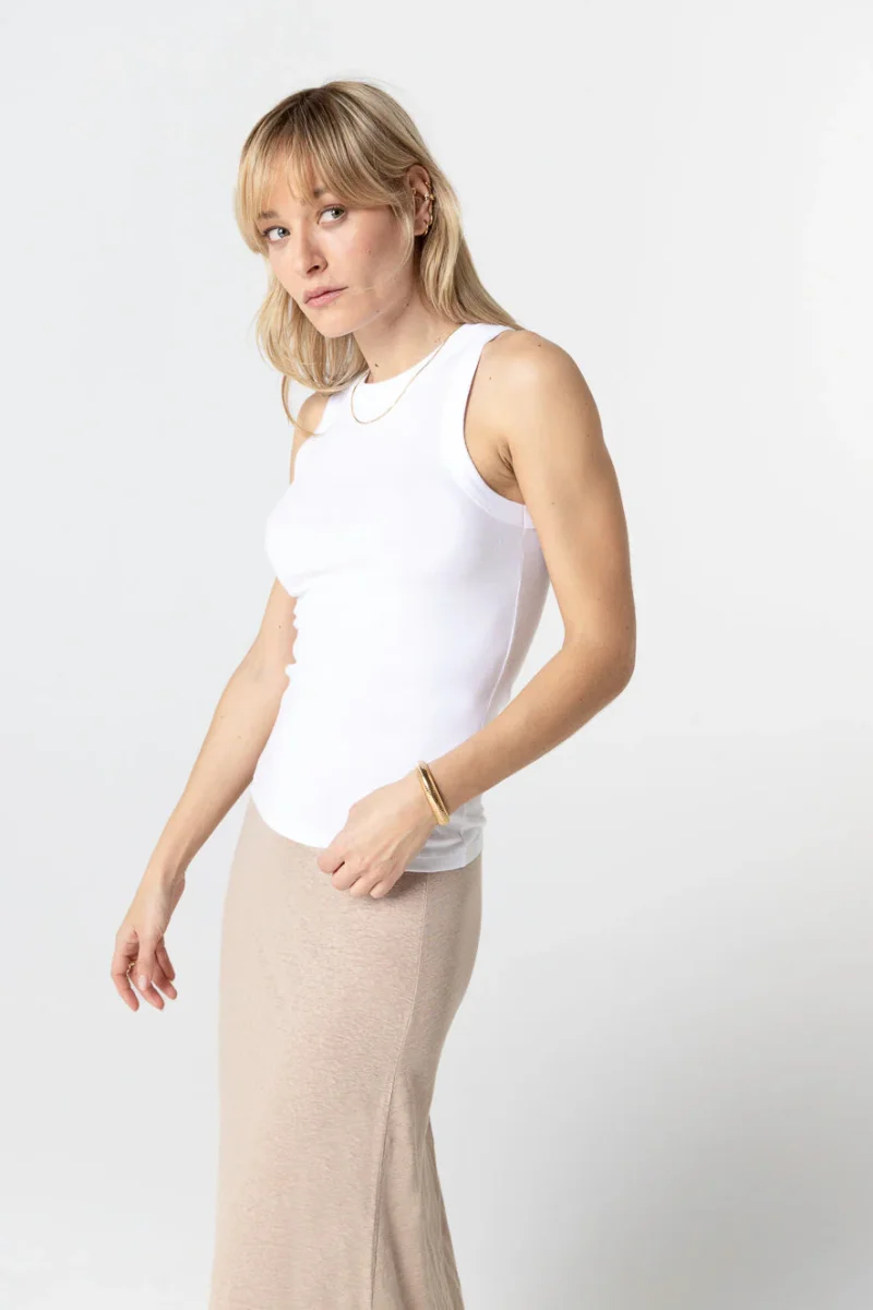 Ärmelloses Tanktop mit Rundhalsausschnitt aus Bio-Baumwolle in Weiß