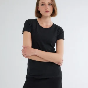 Schwarz meliertes Jamie Kurzarm-T-Shirt mit Rundhalsausschnitt aus Bio-Baumwolle