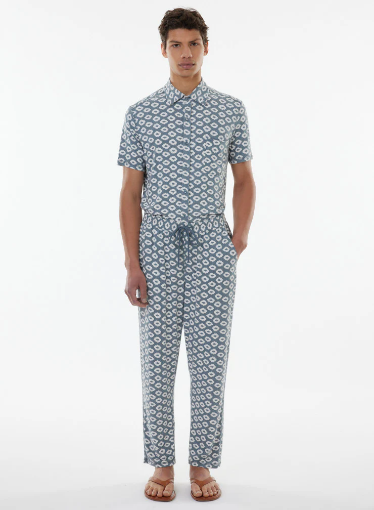 Blaue Hose aus Leinen / Elasthan