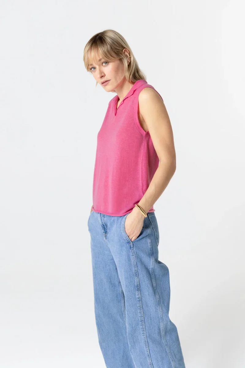 Ärmelloses Kaschmir-Polohemd in Rosa