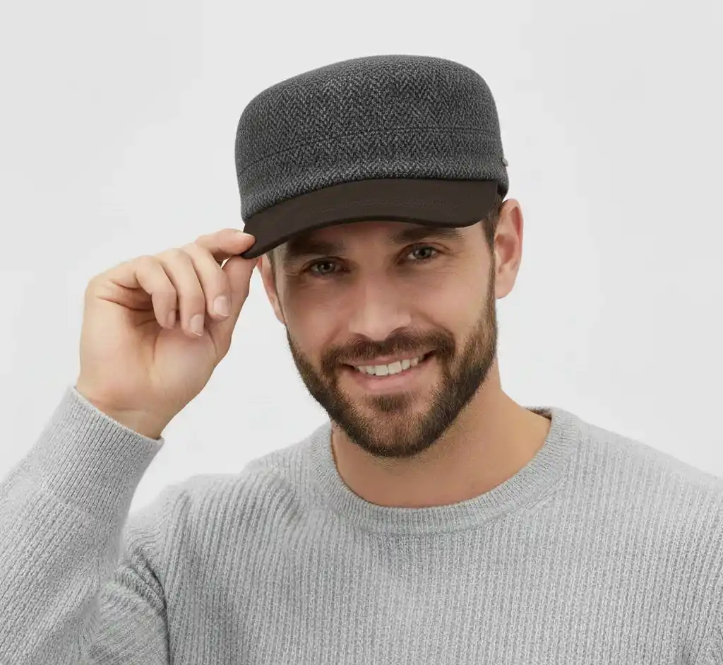 Green Herringbone Wool Army Cap with Buckle Heritage Everyday – Bild 4