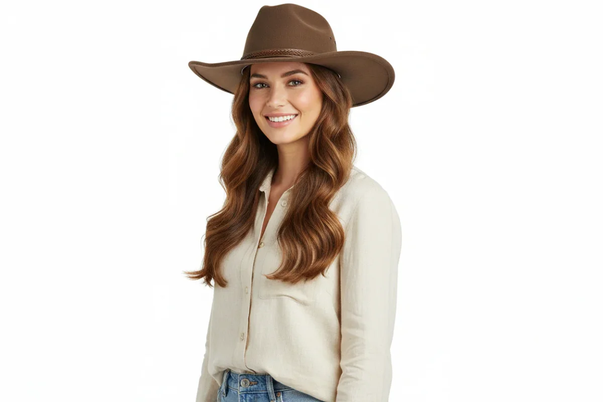 Camel Wool Felt Western Cowboy Hat Handmade Crushable – Bild 3