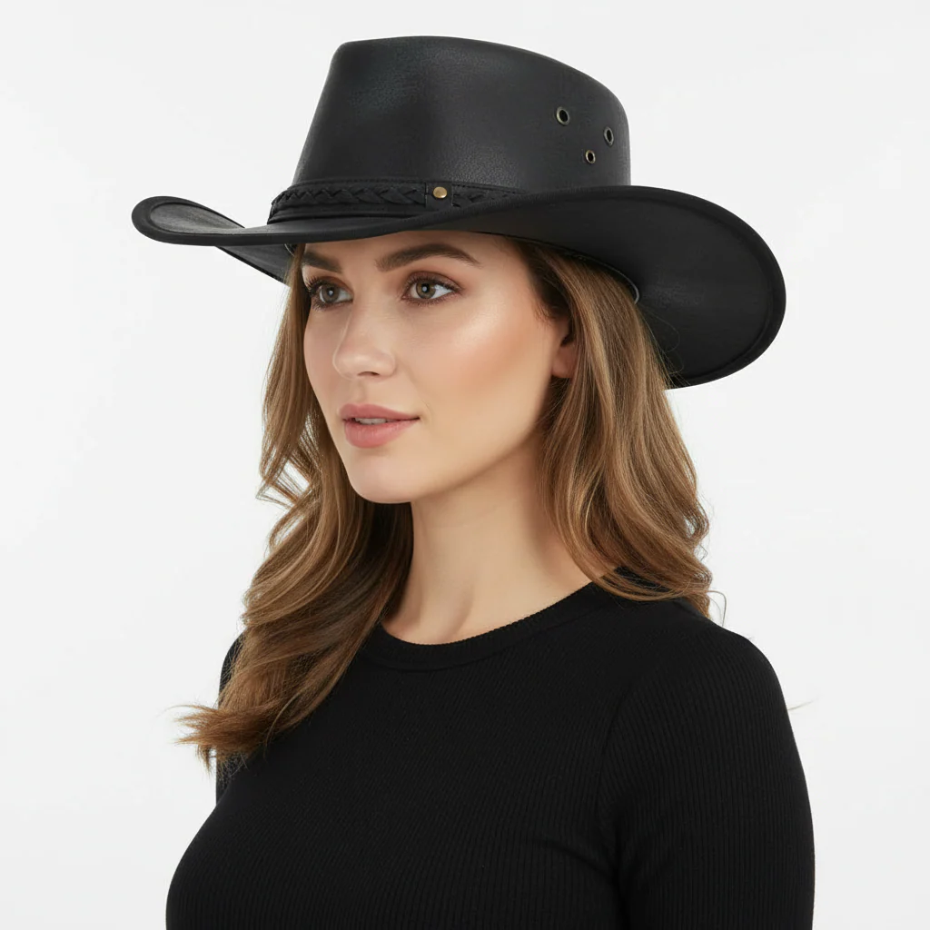 Crushable Leather Western Cowboy Hat Outback Travel Hat – Bild 3