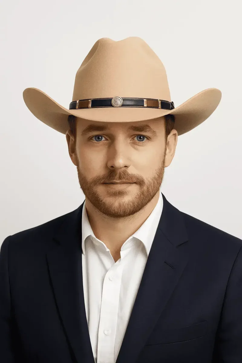 White Wool Cattleman Cowboy Hat Leather Band Western Brim – Bild 9