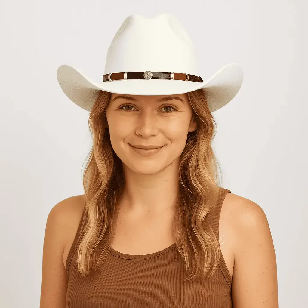 White Wool Cattleman Cowboy Hat Leather Band Western Brim – Bild 3