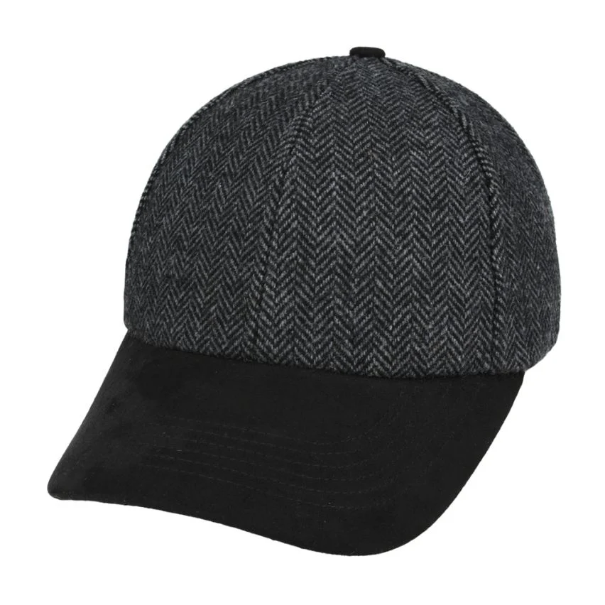 Tan Herringbone Tweed Baseball Cap with Suede Peak Warm Tone – Bild 8
