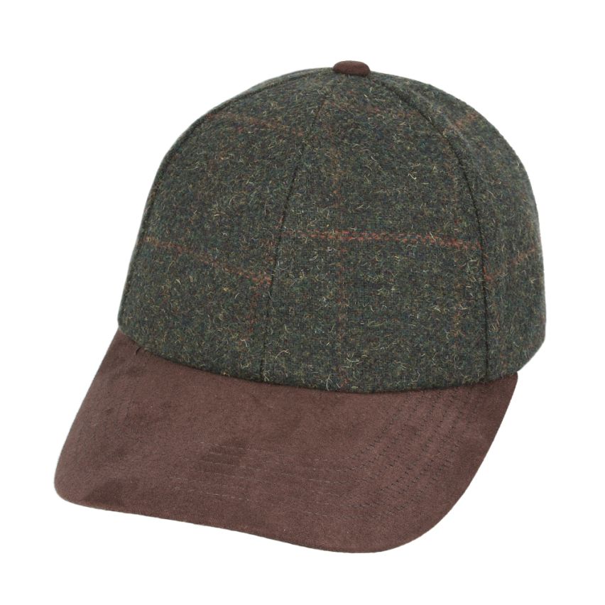 Navy Check Tweed Suede Peak Baseball Cap British Heritage – Bild 6