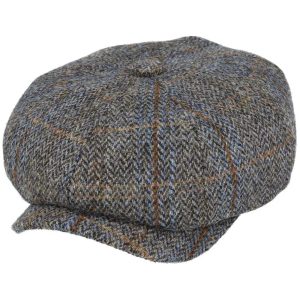 Mixed Green Herringbone Harris Tweed Newsboy Cap Wool