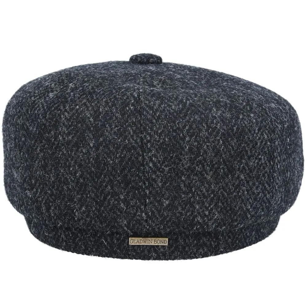 Black Herringbone Harris Tweed Newsboy Cap Scottish Wool – Bild 5