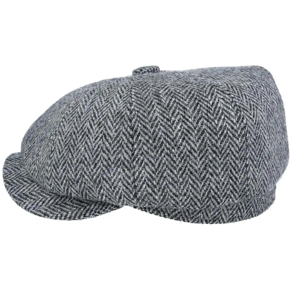 Charcoal Grey Harris Tweed Herringbone Newsboy Cap Wool – Bild 4