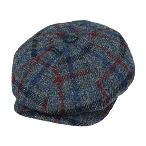 Mixed Grey Herringbone Harris Tweed Newsboy Cap Wool