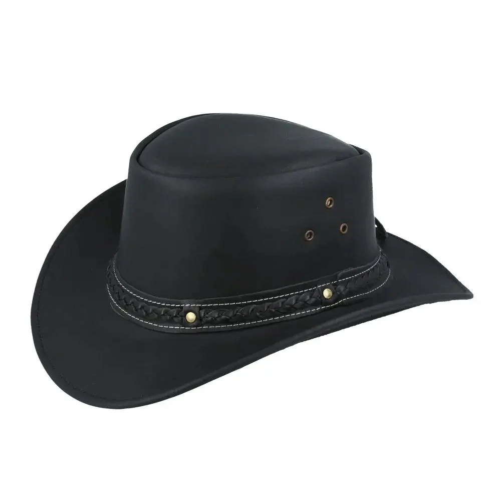 Leather Australian Outback Cowboy Hat Studded Band Wide Brim – Bild 4