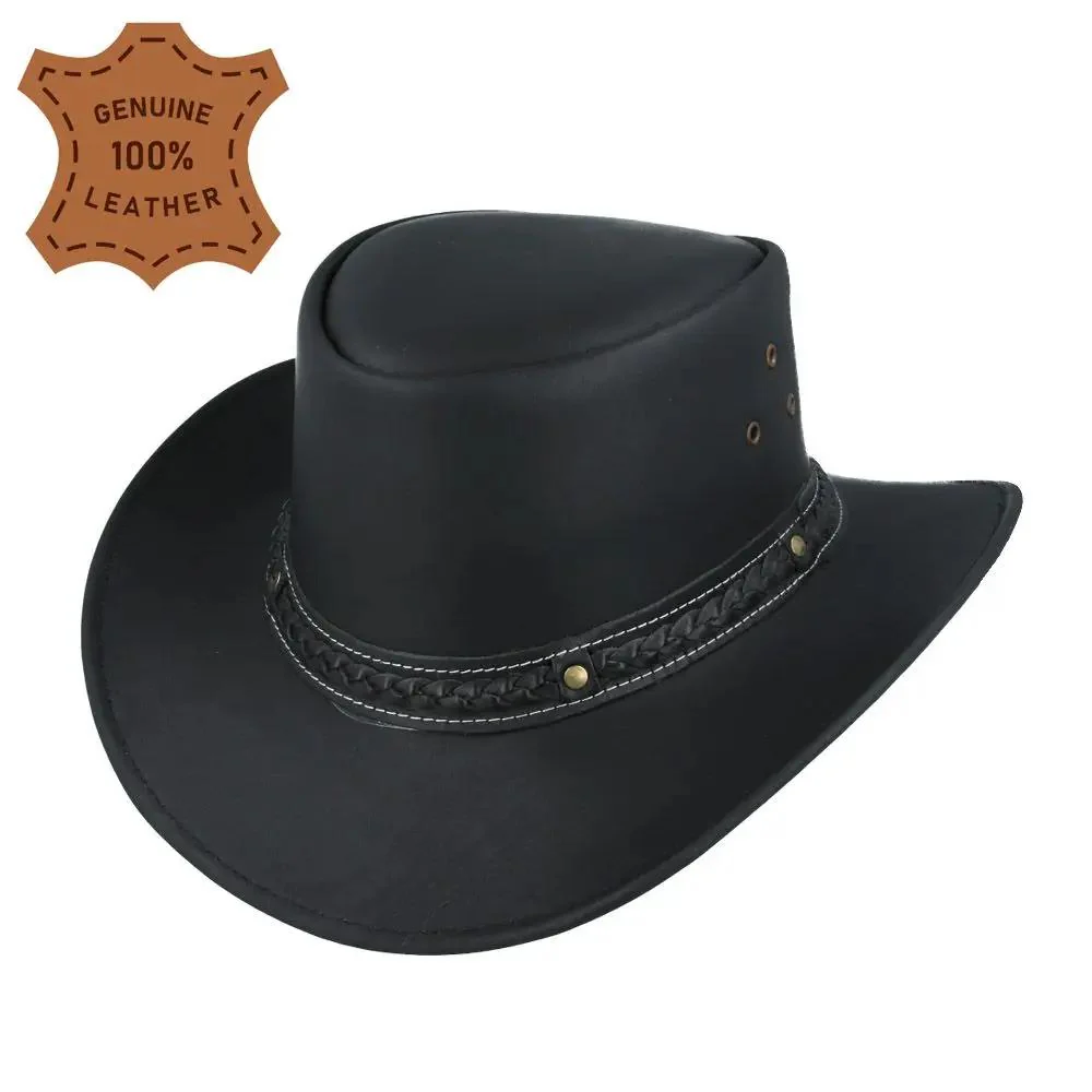 Leather Australian Outback Cowboy Hat Studded Band Wide Brim – Bild 5
