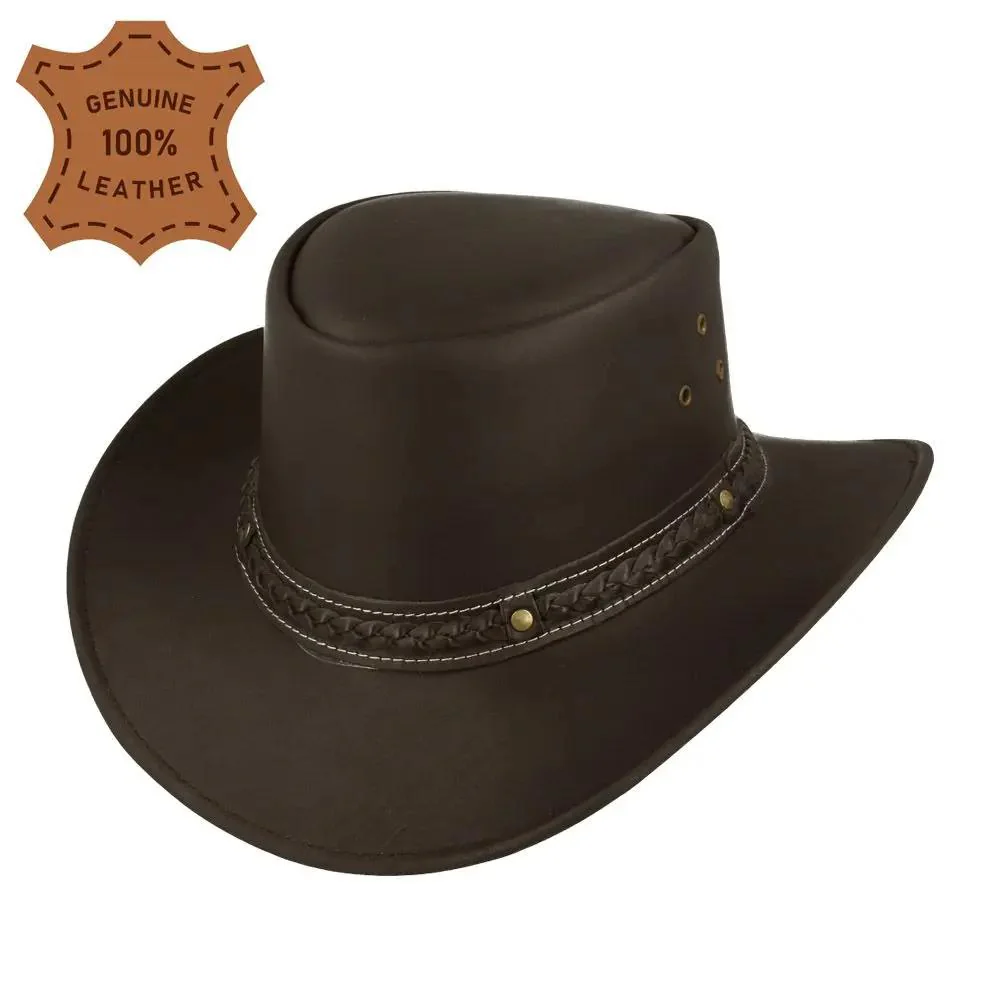 Leather Australian Outback Cowboy Hat Studded Band Wide Brim – Bild 7
