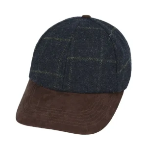 Navy Check Tweed Suede Peak Baseball Cap British Heritage