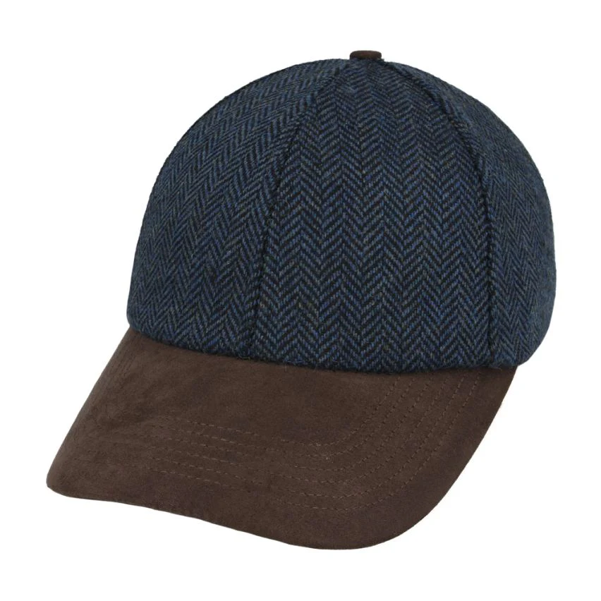 Brown Herringbone Tweed Baseball Cap Suede Peak Classic Style – Bild 8