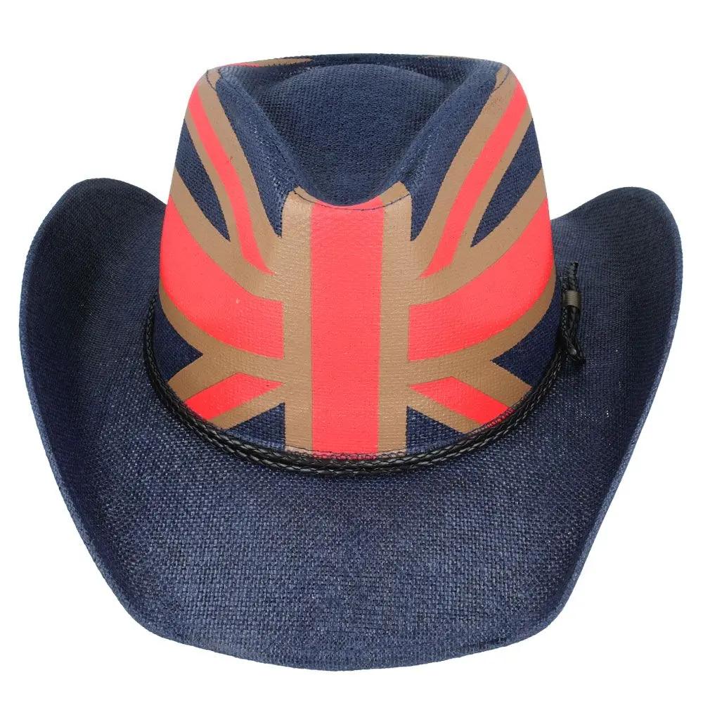 Union Jack Cowboy Hat Stiff Brim PU Leather Band British
