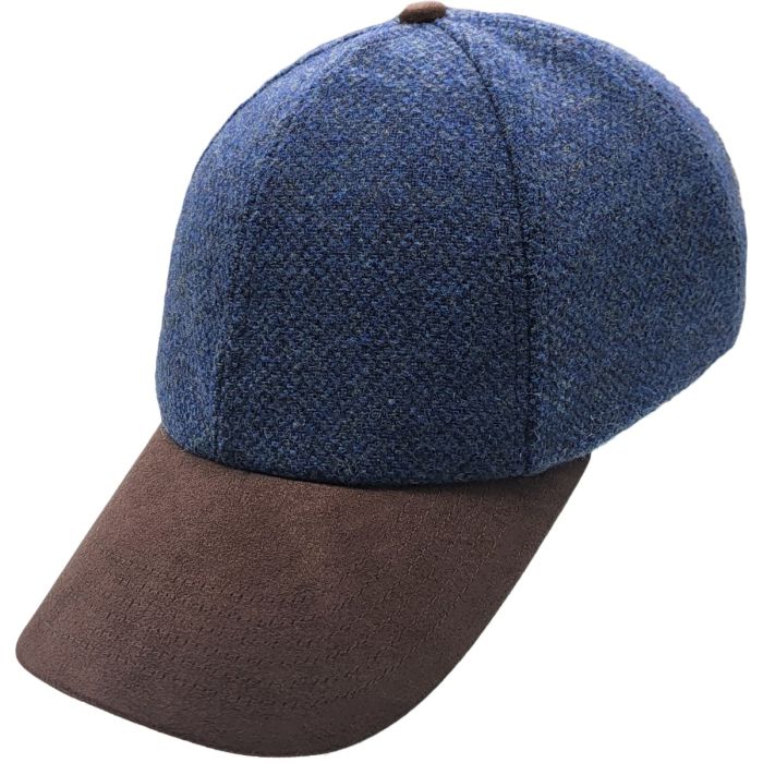 Navy Wool and Suede Baseball Cap Adjustable Premium Fit